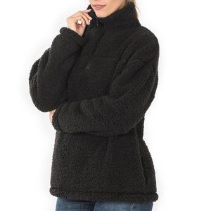 Black Ultra Soft Sherpa Half-Zip Pullover